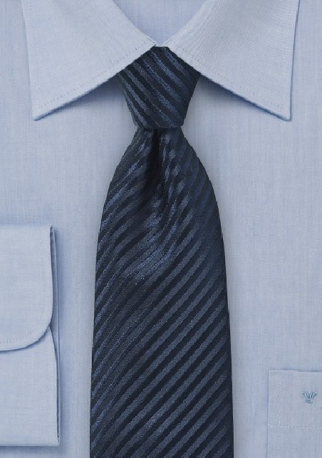 Textured Striped Silk Tie in Dark Navy