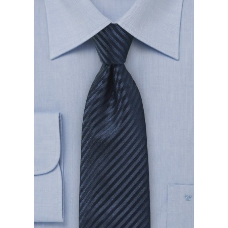 Textured Striped Silk Tie in Dark Navy