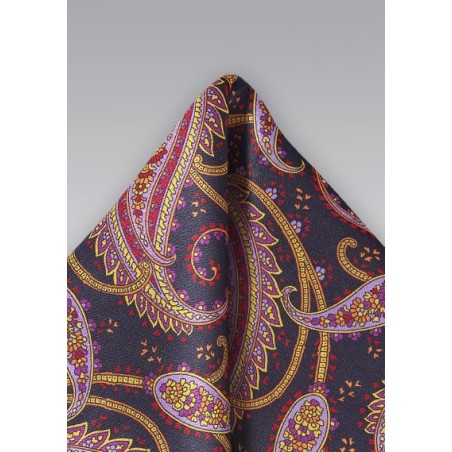 Designer Italian Paisley Pocket Square in Midnight Blue
