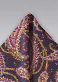 Designer Italian Paisley Pocket Square in Midnight Blue