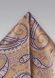 Designer Paisley Pocket Square in Camels and Tans