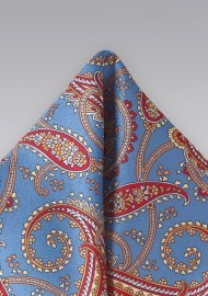 Vintage Paisley Pocket Square in Egyptian Blue