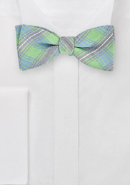 Designer Plaid Bow Tie in Light Greens and Blues