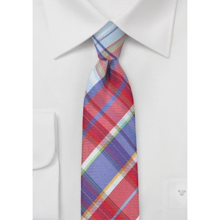 Designer Plaid Tie in Reds and Blues