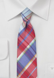 Designer Plaid Tie in Reds and Blues