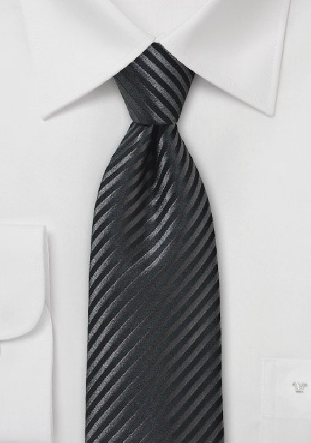 Onyx and Smokey Charcoal Striped Necktie in Pure Silk