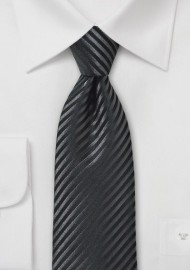 Onyx and Smokey Charcoal Striped Necktie in Pure Silk