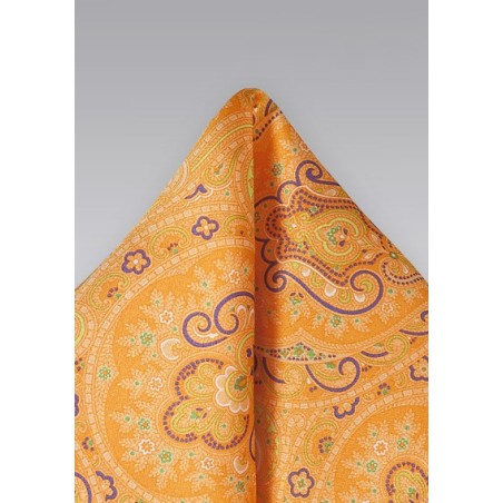 Modern Paisley Pocket Square in Tangerine