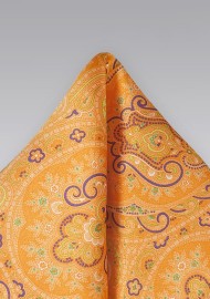 Modern Paisley Pocket Square in Tangerine