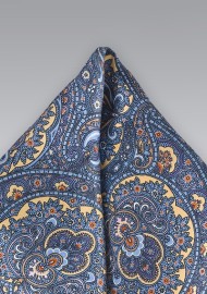 Moroccan Paisley Pocket Square in Blues and Golds