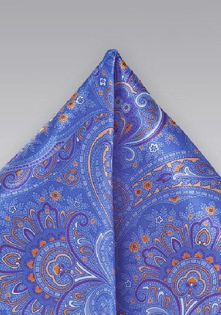 Paisley Pocket Square in Bright Blue