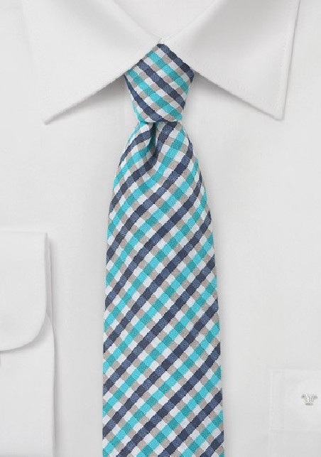 Slim Cut Gingham Tie in Blues