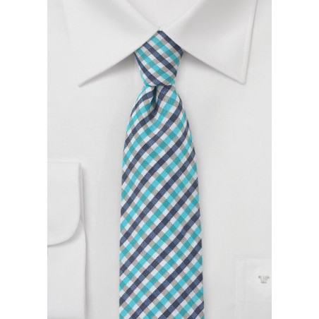 Slim Cut Gingham Tie in Blues