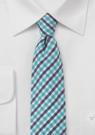 Slim Cut Gingham Tie in Blues