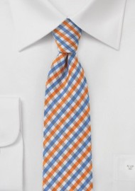 Slim Gingham Tie in Oranges and Blues