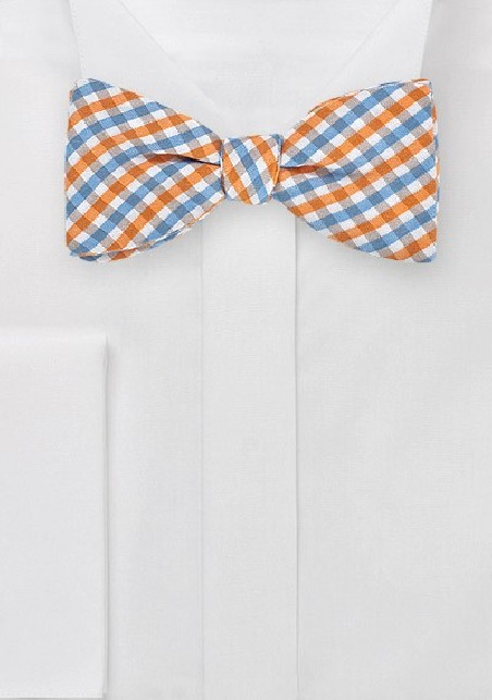 Gingham Self Tie Bow Tie in Oranges