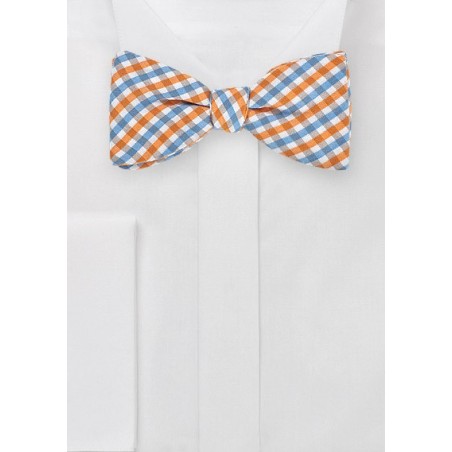 Gingham Self Tie Bow Tie in Oranges