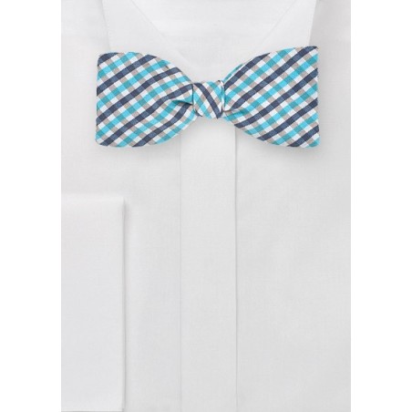 Gingham Self Tie Bow Tie in Blues