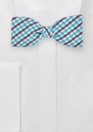Gingham Self Tie Bow Tie in Blues