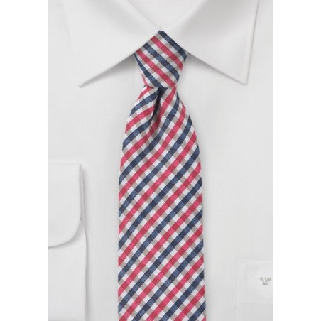 Slim Gingham Tie in Pinks and Blues