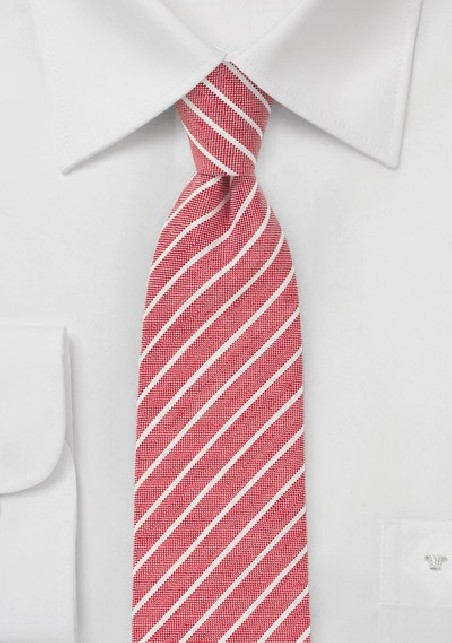 Red and White Stripe Linen Tie