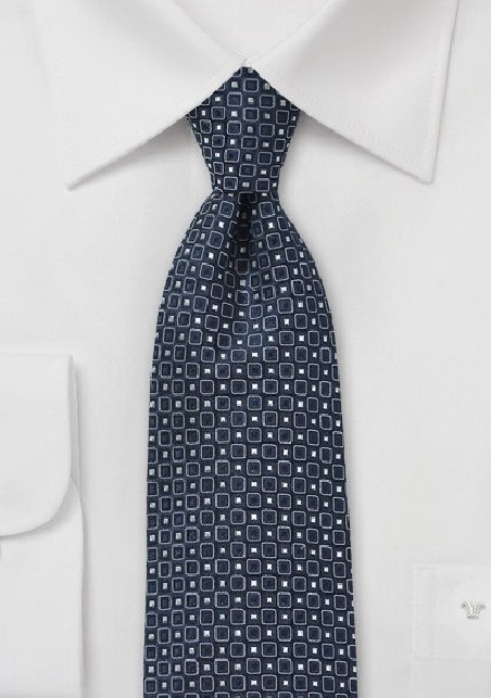 Pure Silk Navy Tie with Square Design