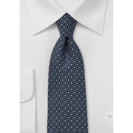 Pure Silk Navy Tie with Square Design