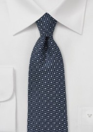 Pure Silk Navy Tie with Square Design