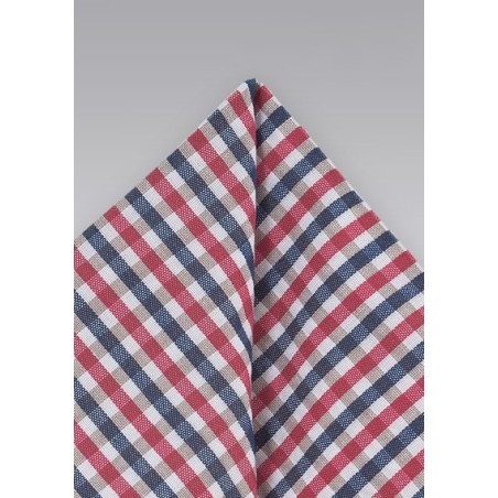 Gingham Pocket Square in Blues and Pinks