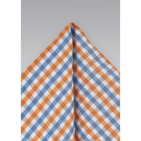 Gingham Pocket Square in Oranges and Blues