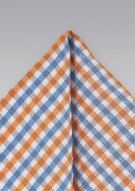 Gingham Pocket Square in Oranges and Blues