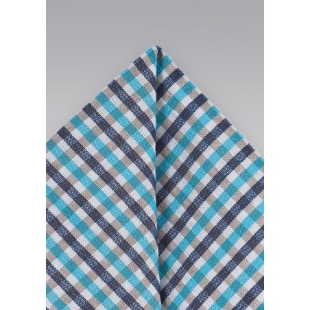 Gingham Patterned Pocket Square in Blues and Aquas