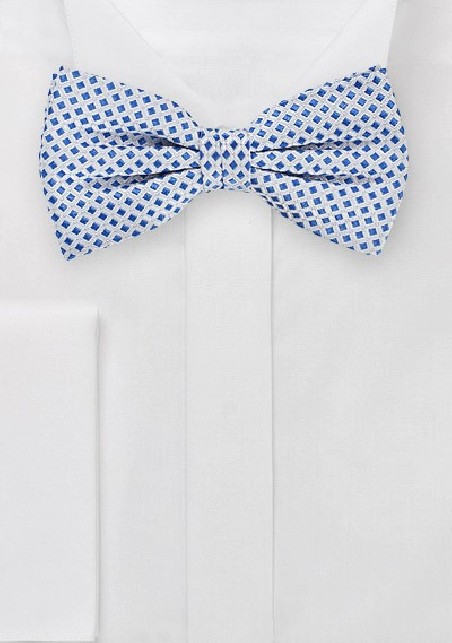 Square Pattered Bow Tie in Silvers and Blues