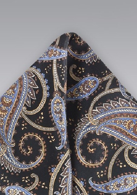 Black and Light Blue Paisley Pocket Square