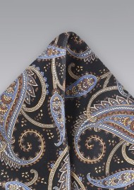 Black and Light Blue Paisley Pocket Square