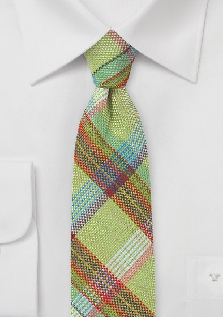 Lime Green Madras Plaid Tie