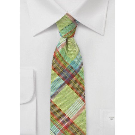Lime Green Madras Plaid Tie