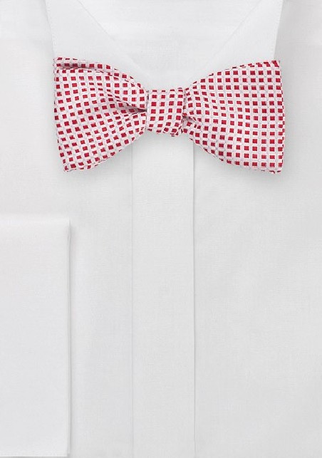 Box Patterned Self Tie Bow Tie in Red and White