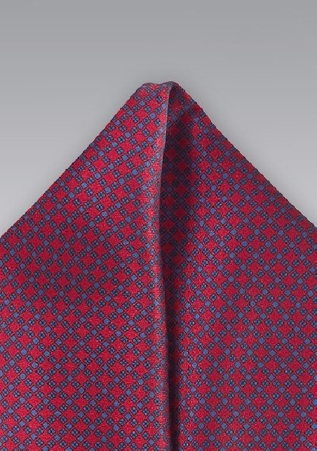 Wine Red and Blue Silk Pocket Square