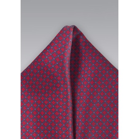 Wine Red and Blue Silk Pocket Square