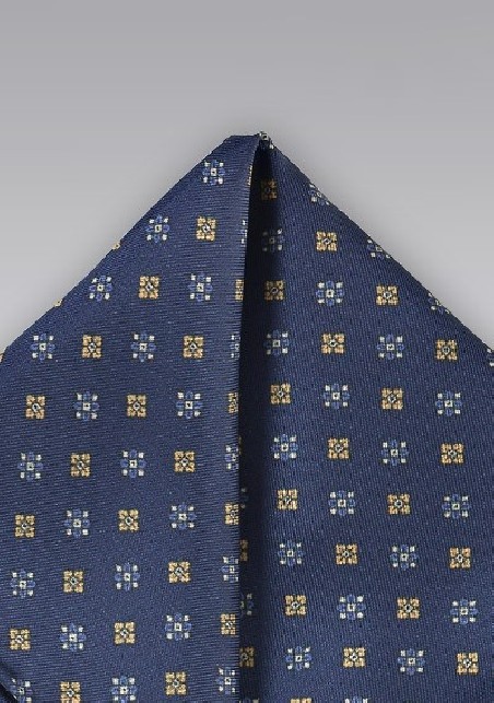 Navy and Yellow Floral Pocket Square