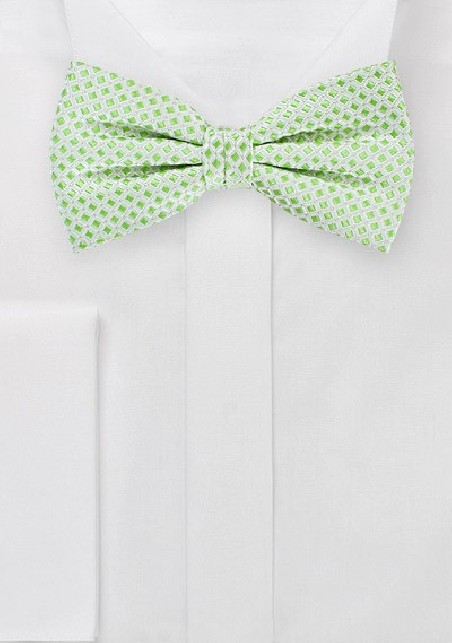 Square Patterned Bow Tie in Silver and Lime