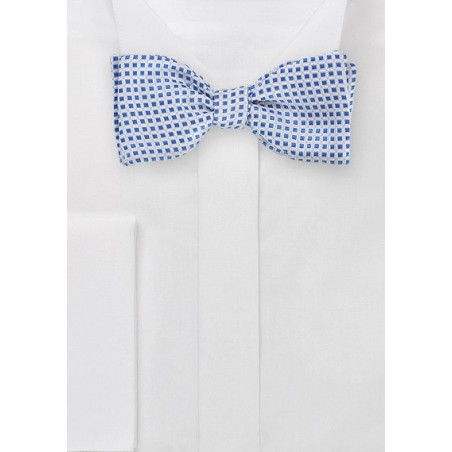 Self Tie Square Patterned Bow Tie in Silver and Blue