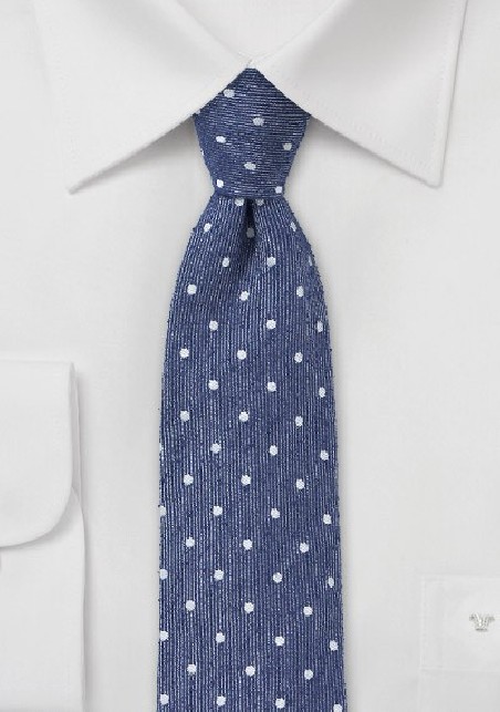 Textured Polka Dot Skinny Tie in Navy