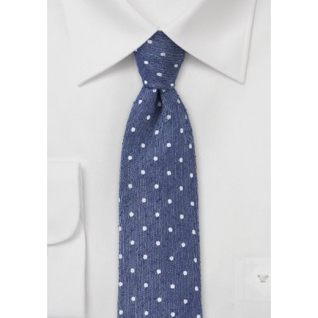 Textured Polka Dot Skinny Tie in Navy