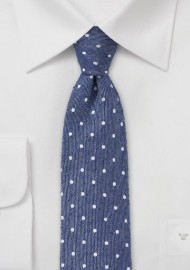 Textured Polka Dot Skinny Tie in Navy