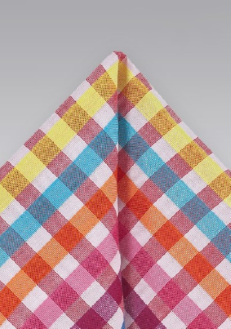 Bright Gingham Patterned Pocket Square