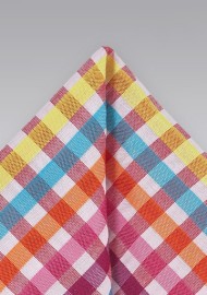 Bright Gingham Patterned Pocket Square