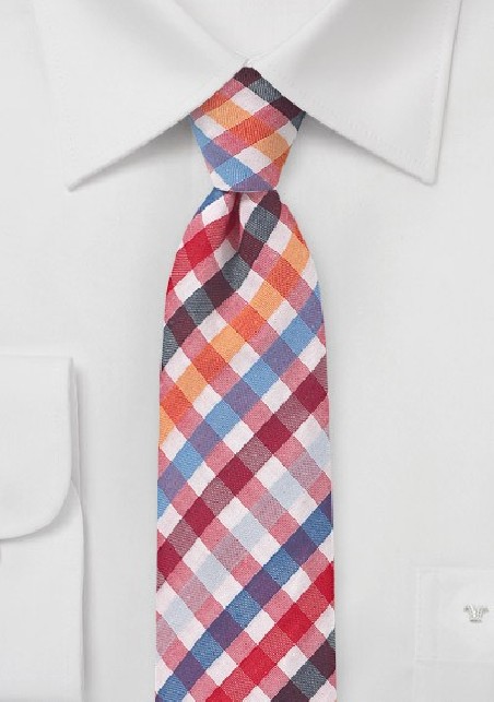 Seersucker Necktie in Red and Blue