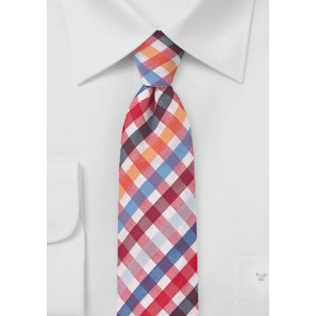 Seersucker Necktie in Red and Blue